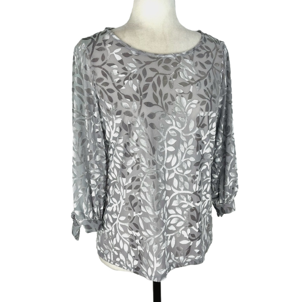 Chic Silver Leaf Pattern Women's Blouse